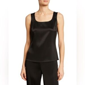 ST. JOHN Liquid Satin Round Neck Shell Tank Top in Caviar Size XL $450 NWT